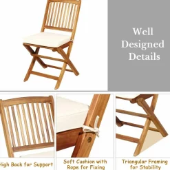 Tangkula 3 PCS Patio Folding Bistro Set, Outdoor Acacia Wood Chair and Table Set