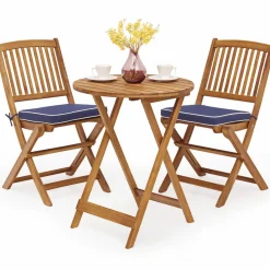 Tangkula 3 PCS Patio Folding Bistro Set, Outdoor Acacia Wood Chair and Table Set