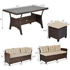 Tangkula 5 PCS Patio Furniture Set, Outdoor Conversation Set with 6 Cushioned Seat 2 Ottomans & Coffee Table