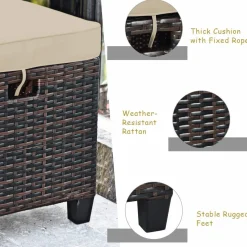Tangkula 5 PCS Patio Furniture Set, Outdoor Conversation Set with 6 Cushioned Seat 2 Ottomans & Coffee Table