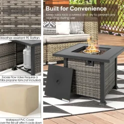 Tangkula 9 PCS Patio Furniture Set with 42” 60,000 BTU Fire Pit, Outdoor Space-Saving Sectional Sofa Set with Storage Box