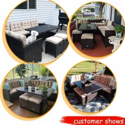 Tangkula 5 PCS Patio Furniture Set, Outdoor Conversation Set with 6 Cushioned Seat 2 Ottomans & Coffee Table