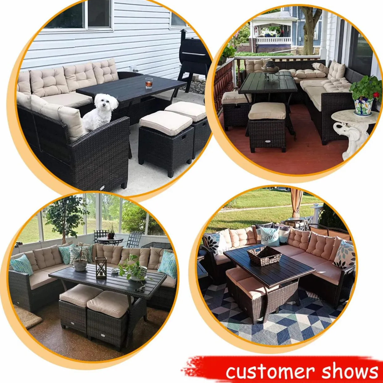 Tangkula 5 PCS Patio Furniture Set, Outdoor Conversation Set with 6 Cushioned Seat 2 Ottomans & Coffee Table