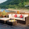 Tangkula 5 PCS Patio Rattan Furniture Set, Outdoor Sectional Rattan Sofa Set with Back & Seat Cushions