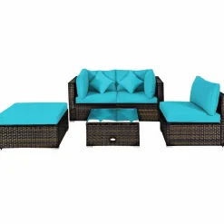 Tangkula 5 PCS Patio Rattan Furniture Set, Outdoor Sectional Rattan Sofa Set with Back & Seat Cushions
