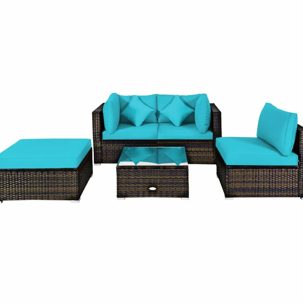 Tangkula 5 PCS Patio Rattan Furniture Set, Outdoor Sectional Rattan Sofa Set with Back & Seat Cushions