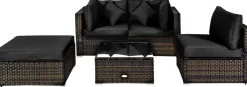 Tangkula 5 PCS Patio Rattan Furniture Set, Outdoor Sectional Rattan Sofa Set with Back & Seat Cushions
