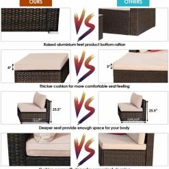 Tangkula 5 PCS Patio Rattan Furniture Set, Outdoor Sectional Rattan Sofa Set with Back & Seat Cushions