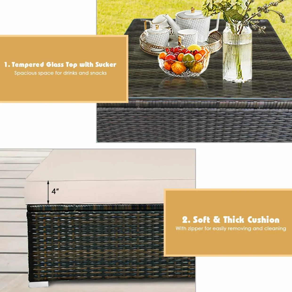 Tangkula 5 PCS Patio Rattan Furniture Set, Outdoor Sectional Rattan Sofa Set with Back & Seat Cushions