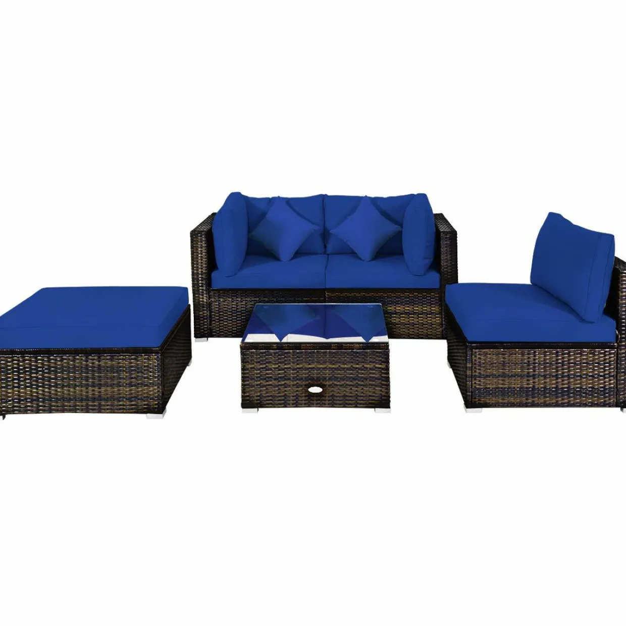 Tangkula 5 PCS Patio Rattan Furniture Set, Outdoor Sectional Rattan Sofa Set with Back & Seat Cushions