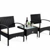 Tangkula 3 PCS Patio Wicker Rattan Furniture Set, Rattan Chair with Coffee Table