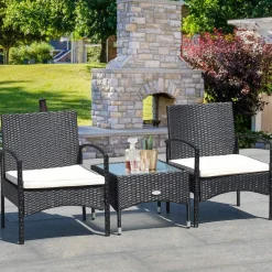 Tangkula 3 PCS Patio Wicker Rattan Furniture Set, Rattan Chair with Coffee Table