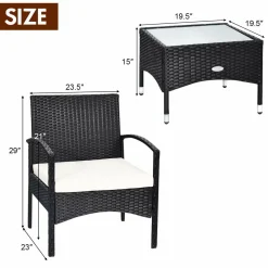 Tangkula 3 PCS Patio Wicker Rattan Furniture Set, Rattan Chair with Coffee Table