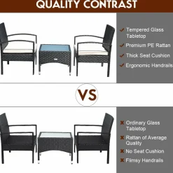 Tangkula 3 PCS Patio Wicker Rattan Furniture Set, Rattan Chair with Coffee Table