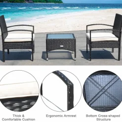 Tangkula 3 PCS Patio Wicker Rattan Furniture Set, Rattan Chair with Coffee Table