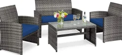 Tangkula 4/8 PCS Wicker Patio Conversation Set, Outdoor Rattan Sofas with Table Set