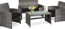 Tangkula 4/8 PCS Wicker Patio Conversation Set, Outdoor Rattan Sofas with Table Set