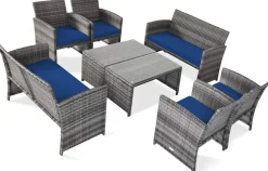 Tangkula 4/8 PCS Wicker Patio Conversation Set, Outdoor Rattan Sofas with Table Set