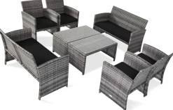 Tangkula 4/8 PCS Wicker Patio Conversation Set, Outdoor Rattan Sofas with Table Set