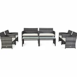 Tangkula 4/8 PCS Wicker Patio Conversation Set, Outdoor Rattan Sofas with Table Set
