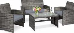 Tangkula 4/8 PCS Wicker Patio Conversation Set, Outdoor Rattan Sofas with Table Set