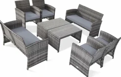 Tangkula 4/8 PCS Wicker Patio Conversation Set, Outdoor Rattan Sofas with Table Set