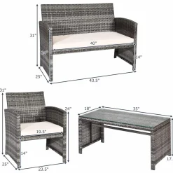 Tangkula 4/8 PCS Wicker Patio Conversation Set, Outdoor Rattan Sofas with Table Set