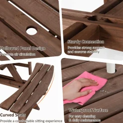 Tangkula 8 Person Cedar Wood Picnic Table, Outdoor Round Picnic Table with 4 Built-in Benches, Umbrella Hole