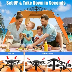Tangkula 3-4 Person Easy Pop Up Beach Tent, UPF 50+ Portable Sun Shelter