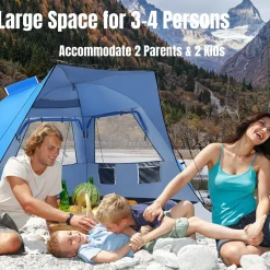 Tangkula 3-4 Person Easy Pop Up Beach Tent, UPF 50+ Portable Sun Shelter
