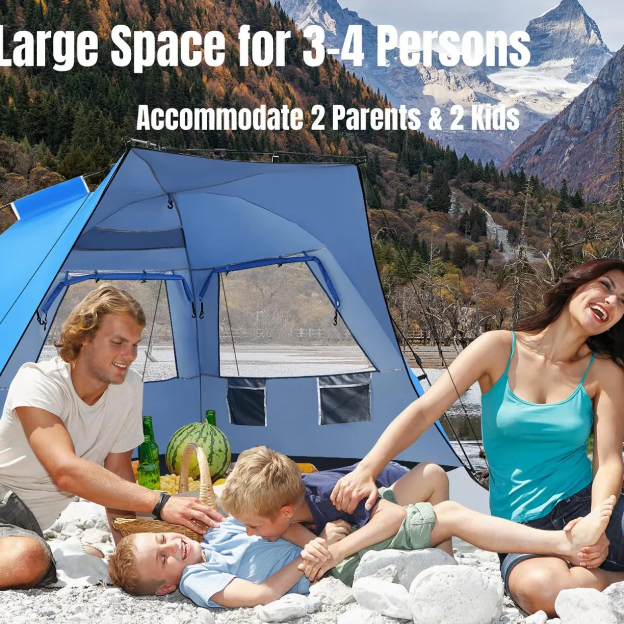 Tangkula 3-4 Person Easy Pop Up Beach Tent, UPF 50+ Portable Sun Shelter