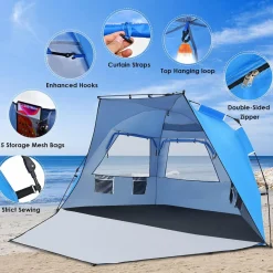 Tangkula 3-4 Person Easy Pop Up Beach Tent, UPF 50+ Portable Sun Shelter