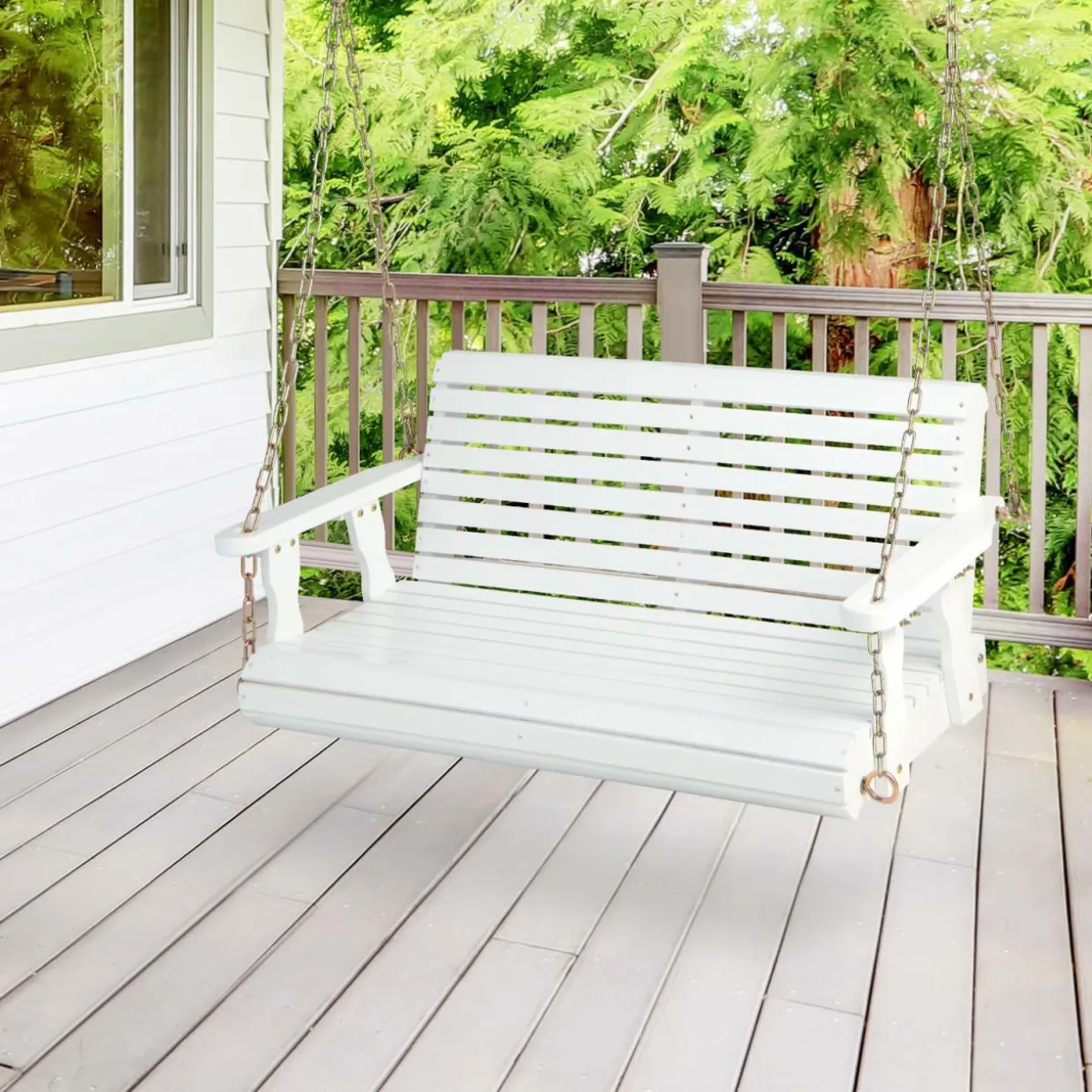 Tangkula 2 Person Hanging Porch Swing, Outdoor Bench Swing with Adjustable Chains
