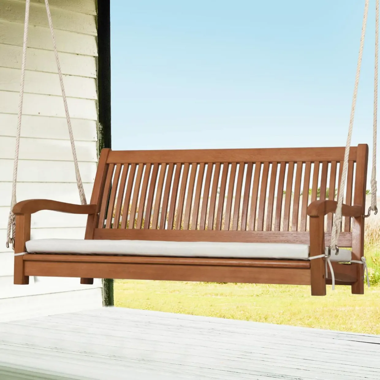 Tangkula 2 Person Hanging Porch Swing with Chains, High Back, Cozy Armrests, Heavy Duty 800Lbs