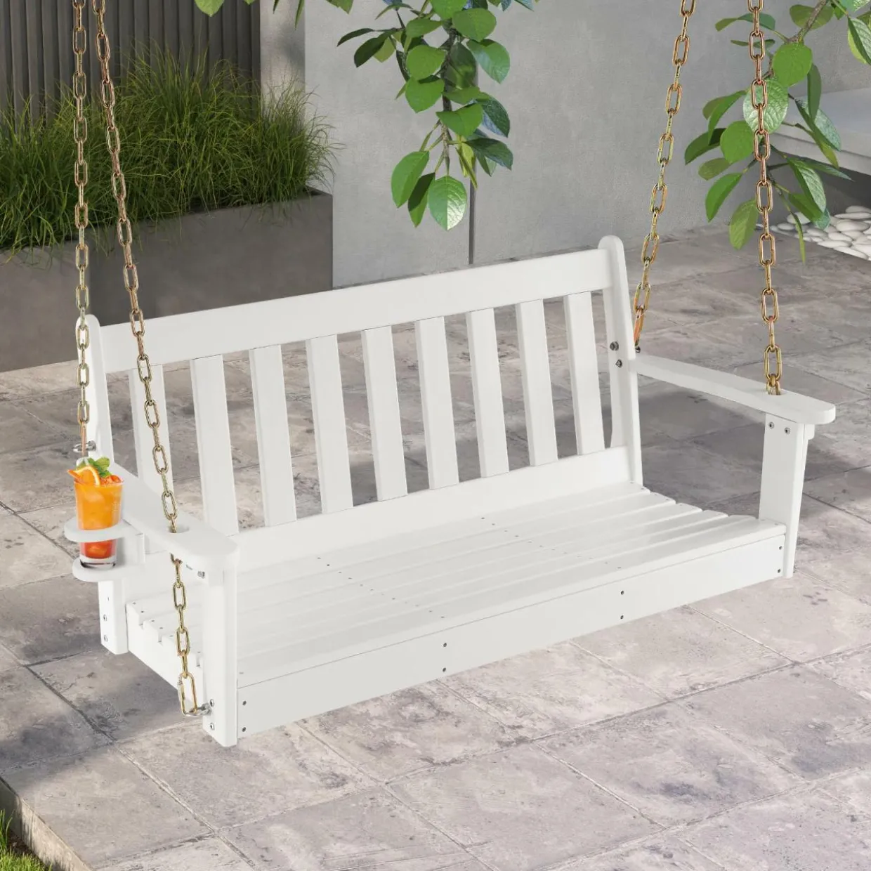 Tangkula 2 Person Hanging Porch Swing, Outdoor Bench Swing with Adjustable Chains