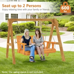 Tangkula 2 Person Hanging Porch Swing, Outdoor Bench Swing with Adjustable Chains