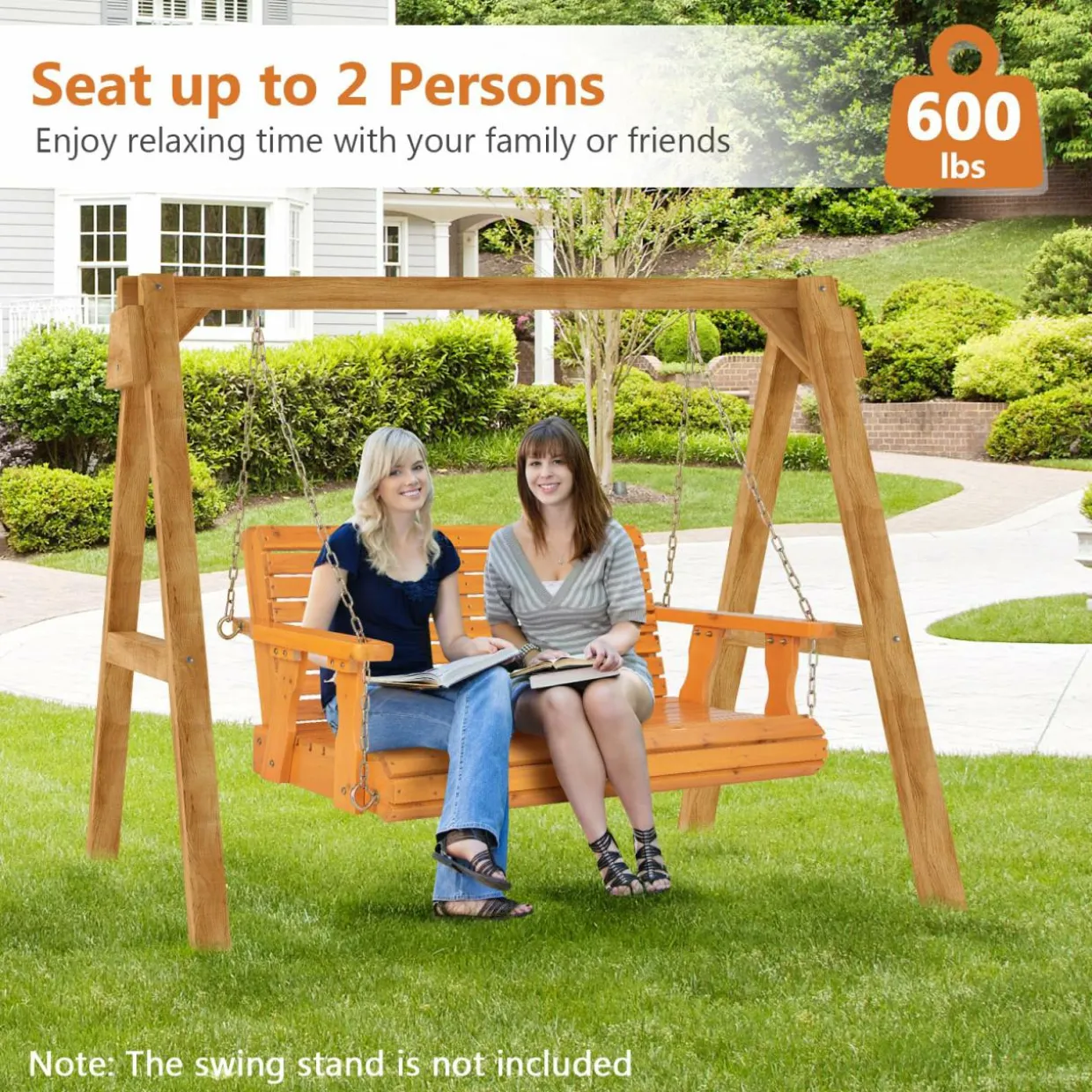 Tangkula 2 Person Hanging Porch Swing, Outdoor Bench Swing with Adjustable Chains