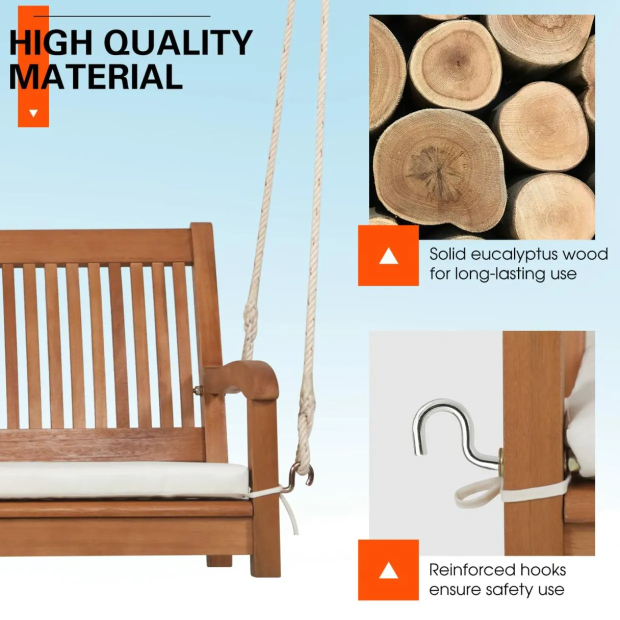 Tangkula 2 Person Hanging Porch Swing with Chains, High Back, Cozy Armrests, Heavy Duty 800Lbs