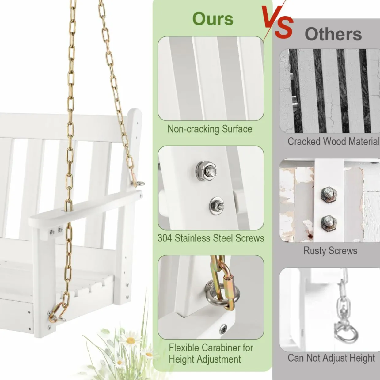 Tangkula 2 Person Hanging Porch Swing, Outdoor Bench Swing with Adjustable Chains