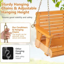 Tangkula 2 Person Hanging Porch Swing, Outdoor Bench Swing with Adjustable Chains