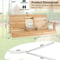Tangkula 2 Person Hanging Porch Swing, Outdoor Bench Swing with Adjustable Chains