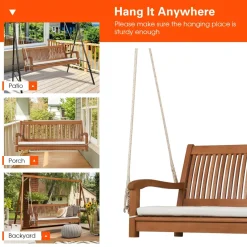 Tangkula 2 Person Hanging Porch Swing with Chains, High Back, Cozy Armrests, Heavy Duty 800Lbs