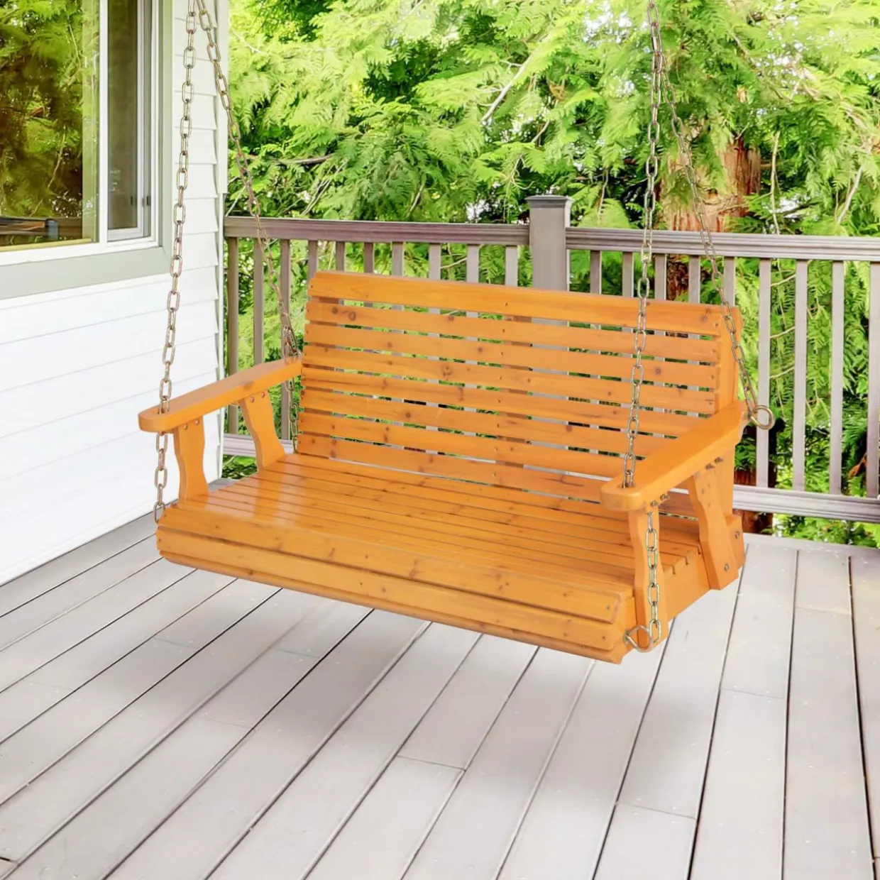 Tangkula 2 Person Hanging Porch Swing, Outdoor Bench Swing with Adjustable Chains