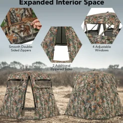 Tangkula 2-3 Person Hunting Blind, 360 Degree See Through Ground Blind with 4 Silent Slide Windows