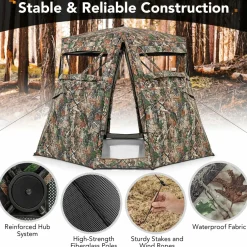Tangkula 2-3 Person Hunting Blind, 360 Degree See Through Ground Blind with 4 Silent Slide Windows