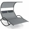 Tangkula 2 Person Lounge Chair with Adjustable Canopy, Outdoor Chaise Lounge with 2 Detachable Pillows (Gray)