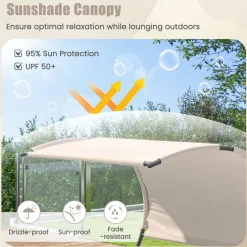 Tangkula 2 Person Lounge Chair with Adjustable Canopy, Outdoor Chaise Lounge with 2 Detachable Pillows