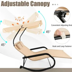 Tangkula 2 Person Lounge Chair with Adjustable Canopy, Outdoor Chaise Lounge with 2 Detachable Pillows and Wheels