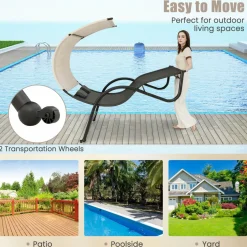 Tangkula 2 Person Lounge Chair with Adjustable Canopy, Outdoor Chaise Lounge with 2 Detachable Pillows