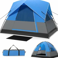 Tangkula 3 Person Outdoor Camping Tent, Waterproof Family Tent w/Removable Floor Mat